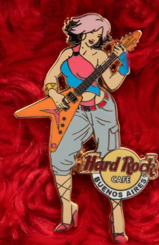 Hard Rock Cafe Pin Buenos Aires Pink Hair Girl Sexy Guitar Player Thong Bikini