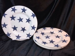 Royal Stafford Earthenware Denim Navy Blue Star Salad Dessert Plate Set Of 4