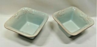 Signature Stoneware Countryside Fruit Bowls X2 Light Green/blue Brown Accents