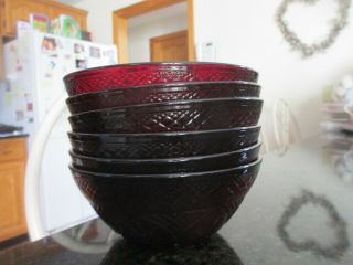 6 Luminarc Arcoroc Ruby Red Soup Cereal Salad Bowls