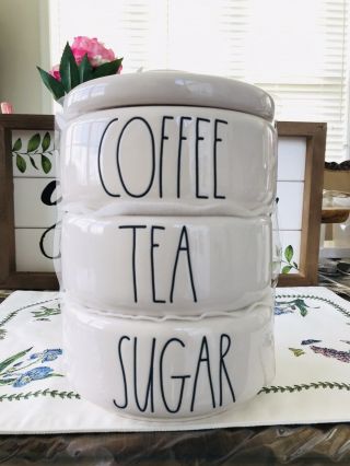 Rae Dunn Coffee - Tea - Sugar Stackable Canister Large Letter Htf Rare