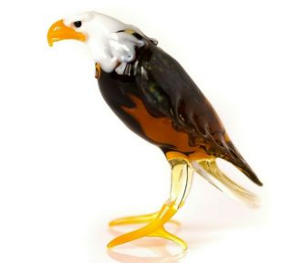 Brown White Eagle Figurine Blown Glass " Murano " Art Animal American Miniature