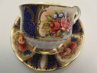 Paragon Blue Roses And Fruits Teacup And Saucer