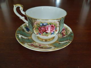 Paragon Pale Green Roses And Fruits Teacup And Saucer