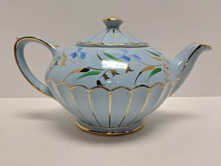 Rare Blue Sadler Teapot Light Blue With Gold Gilt Lily Bells Details English