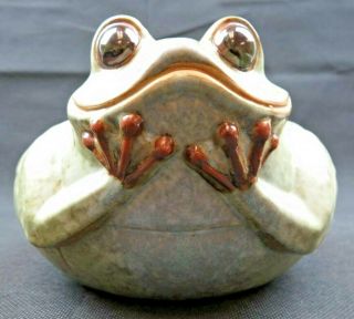 Large Green Frog Bowl Dish Us Pottery Deco Ceramic W Glass Stones Galets