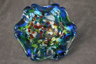 Hand Blown Italian Art Glass Murano Confetti End Of The Day Glass Ashtray Bowl