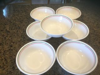 Corelle Winter Holly Soup Cereal Bowls 6 1/4 " Green And Red Band (set Of 7)
