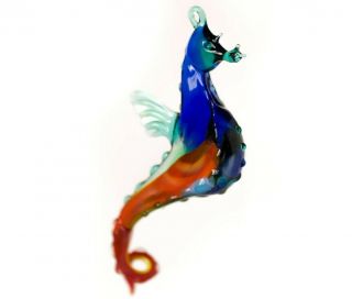 Blue Sea Horse Figurine Blown Glass " Murano " Art Animal Fish Ornament