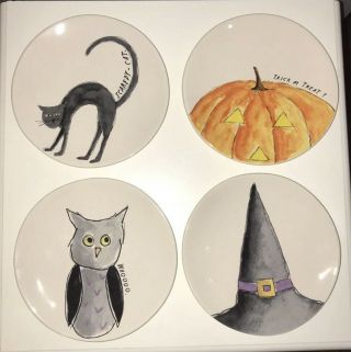 Rae Dunn Halloween Plates Scaredy Cat,  Owl,  Witch 