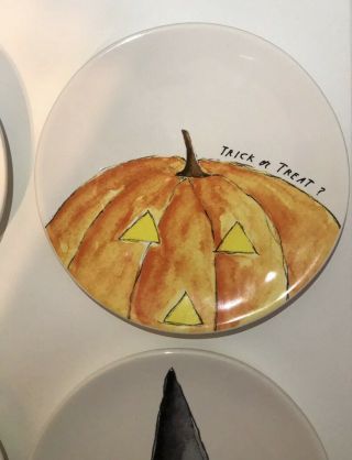 Rae Dunn Halloween Plates Scaredy Cat,  Owl,  Witch ' s Hat,  Pumpkin Set of 4 3
