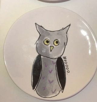 Rae Dunn Halloween Plates Scaredy Cat,  Owl,  Witch ' s Hat,  Pumpkin Set of 4 5