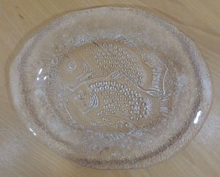 Pukeberg Swedish Clear Ice Glass Oval Fish Bubbles Plate Or Platter