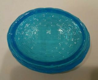 Aqua Glass Hen on Nest Dish.  Clear to Milk Glass on Cone,  Trim & Tail.  Fenton? 5