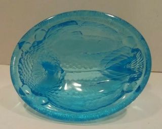 Aqua Glass Hen on Nest Dish.  Clear to Milk Glass on Cone,  Trim & Tail.  Fenton? 8