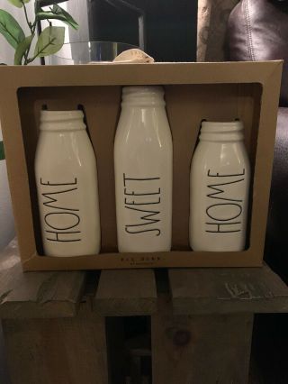 Rae Dunn Home Sweet Home Set Of 3 Ceramic Milk Bottle Vases Large Letter