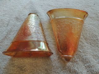 Jeanette Craquele Iridescent Marigold Carnival Glass Wall Pocket/sconce