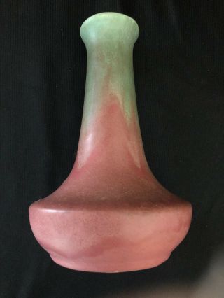 Muncie Pottery Vase Matte Green Over Rose Shape 112 Drip