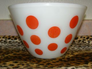 Fire King Red Polka Dots Milk Glass Nesting Mixing Bowl 5 1/4 Tall 8 1/2 Across
