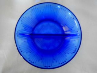 Collectible Cobalt Blue Pressed Pattern Glass Divided Serving Bowl -