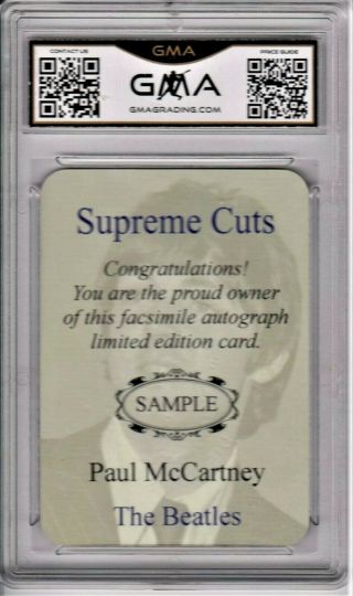 PAUL MCCARTNEY,  THE BEATLES,  SUPREME CUTS SIGNATURE CARD GMA GRADED GEM - MT 10 2