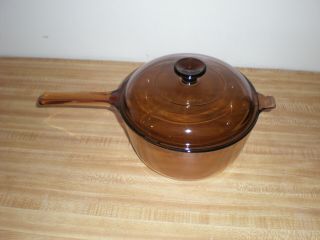 Pyrex Round Corning Amber Vision Ware 2.  5 L Sauce Pan Pot With Pyrex Lid