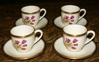 Four Lenox Bone China Early Green Mark Tulip Design Demitasse Cups And Saucers,