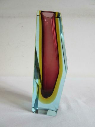 LOVELY MURANO SOMMERSO 60 ' s MAROON YELLOW BLUE HINT MULTI - FACETED ART GLASS VASE 4