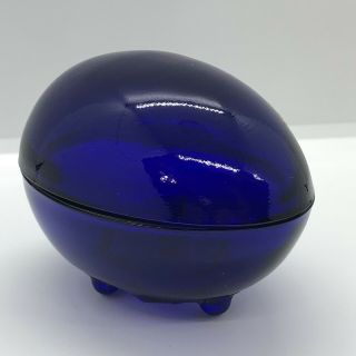 Vintage Westmoreland Cobalt Blue Glass Egg With Lid Trinket Dish Rare