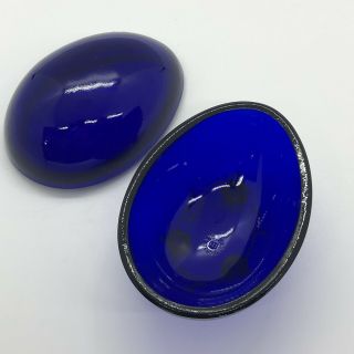 Vintage Westmoreland Cobalt Blue Glass Egg With Lid Trinket Dish Rare 3