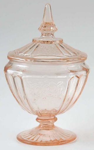 Pink Depression Glass Compote Candy Dish W/lid,  " Mayfair " By Hocking,  1931 - 1937
