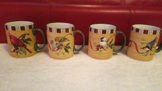 4 Pc Set Lenox Winter Greetings Everyday Mugs Cups 4 Different Bird Designs