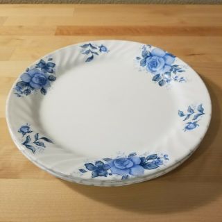3 Corelle BLUE VELVET Roses Dinner Plates Swirl Rim 10 - 1/4 