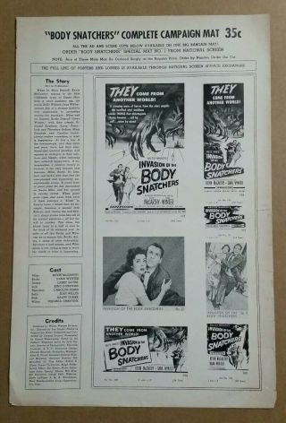 " Invasion Of The Body Snatchers " Movie Pressbook,  1956