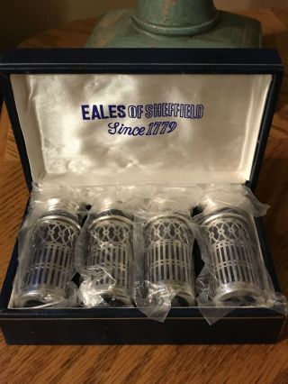 2 Pair Set Vintage Royal Blue Cobalt Salt & Pepper Shakers Glass Silver Filigree