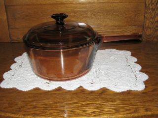 Corning Pyrex Vision Ware Amber Color 2.  5 L Quart Saucepan Pan W/lid