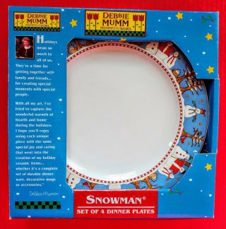 4 Debbie Mumm Snowman 10 7/8 " Dinner Plates Nip