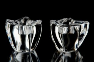 Daum France Crystal Single Light Candlestick Candle Holders Set Of 2 Signed