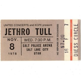 Jethro Tull & Uriah Heep Concert Ticket Stub Salt Lake City 11/8/78 Palace Rare