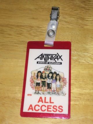 Anthrax Authentic 1988 Concert Laminated Backstage Pass State Of Euphoria Tour