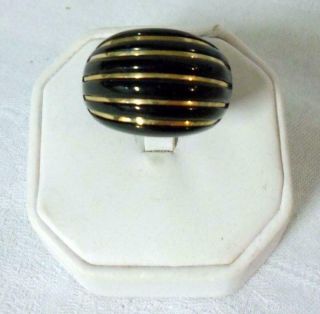 Milor Murano Italian Black Amethyst Art Glass 14k Gold Art Deco Cocktail Ring