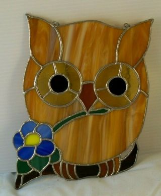 Owl Brown Blue Green Color Stained Glass Custom Hand Made ? 10 " X 8 " Sun Catcher