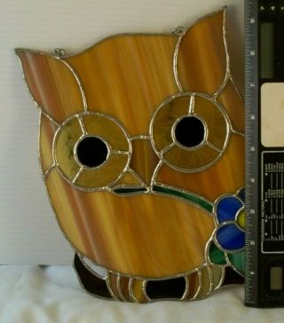 OWL BROWN BLUE GREEN COLOR STAINED GLASS CUSTOM HAND MADE ? 10 