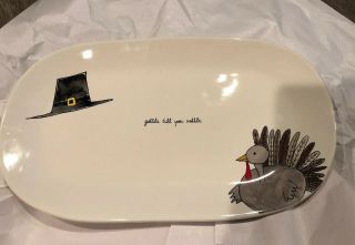 Rae Dunn Gobble Til You Wobble Ll Platter Thanksgiving Htf Pilgrim Turkey