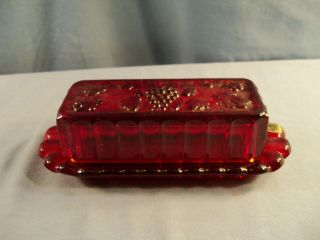 Htf Westmoreland Paneled Grape Ruby Red Glass Covered Stick Butter Dish
