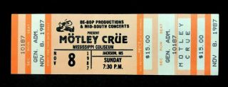 1987 Motley Crue Full Ticket Mississippi Coliseum November 8 Tommy Lee