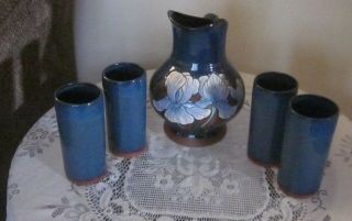 Salida A & A Pottery Colorado Pitcher With 4 Tumblers Rare