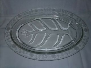 Vnt 15 " Pyrex 372 Glass Oval Footed Meat Platter Tree Of Life Etched Cornflower