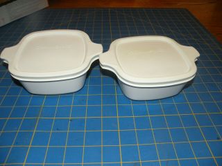 Corning Ware (2) P - 41 Petite Pans,  P - 43b Dish With P - 43 - Pc Cover French White