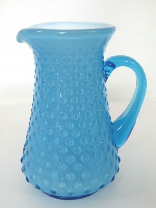 Fenton Glass Hobnail Opalescent Blue Small Pitcher Milk Creamer 052b